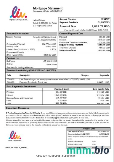 ZEA Liv. Digital Bank wyciąg z kredytu hipotecznego w formatach Word i PDF
